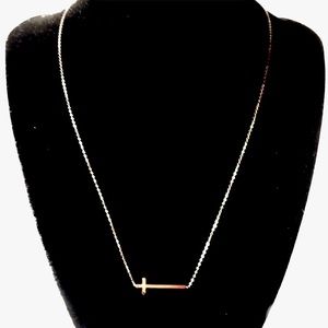 14kt Yellow Solid Gold Sideways Cross 585 Italian Made in Italy Necklace
